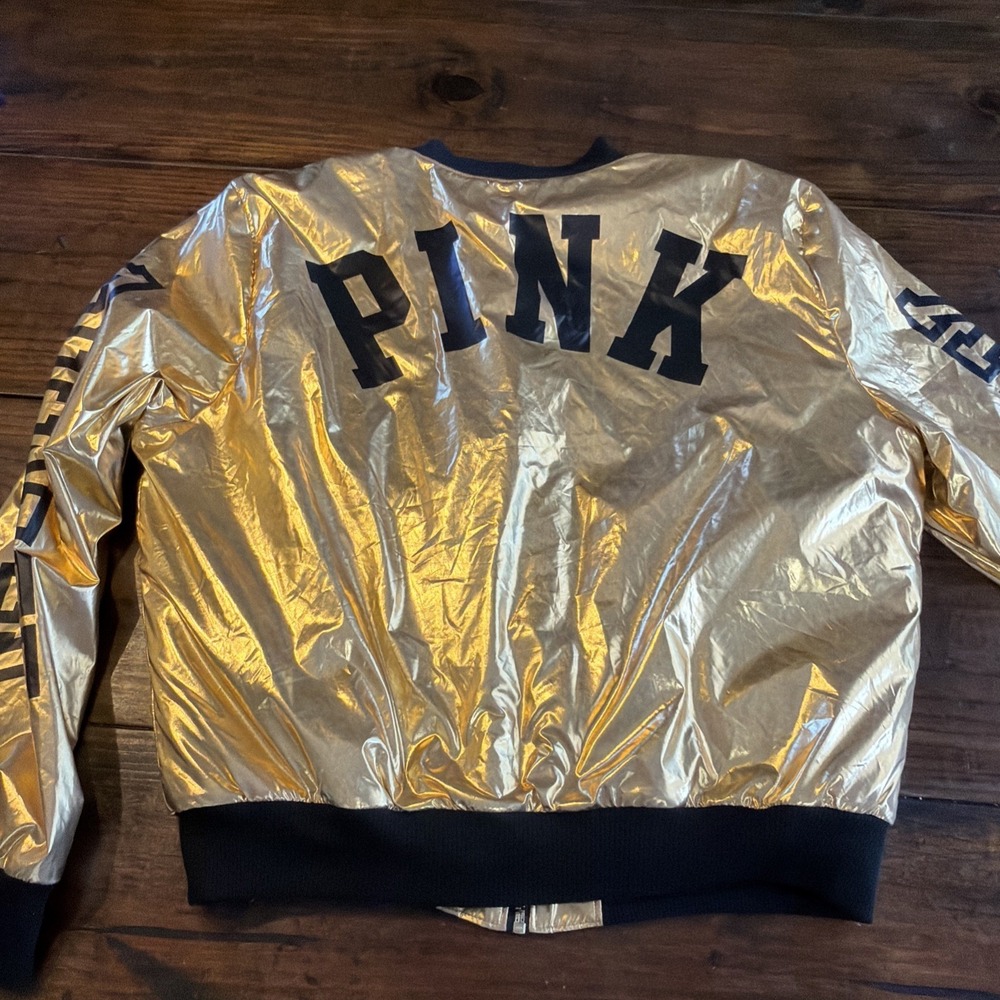 Victoria's Secret PINK Gold Metallic Bomber Jacket Women's Small Full Zip